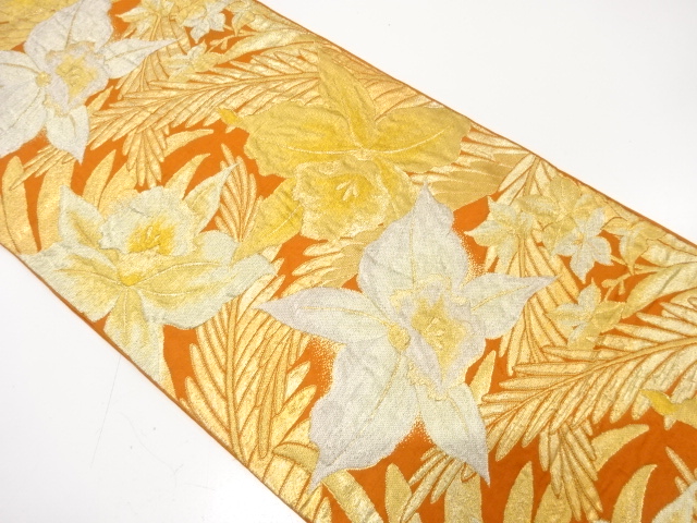 JAPANESE KIMONO / ANTIQUE FUKURO OBI / SILK / WOVEN ORCHID